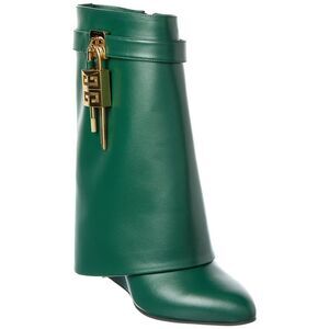 Givenchy Shark Lock Leather Ankle Boot, Green